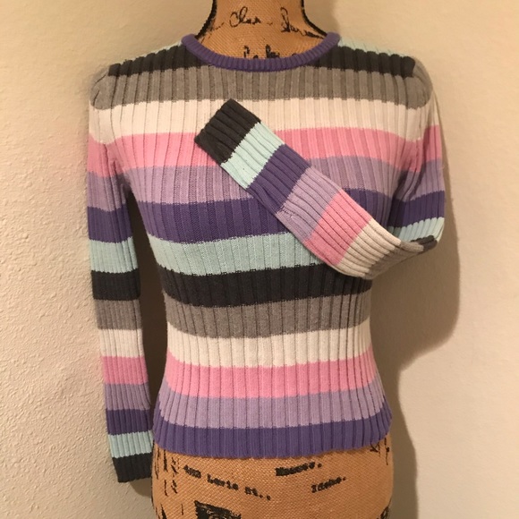 No Boundaries Striped Ribbed Long Sleeve Crew Neck Sweater- S - Picture 3 of 14